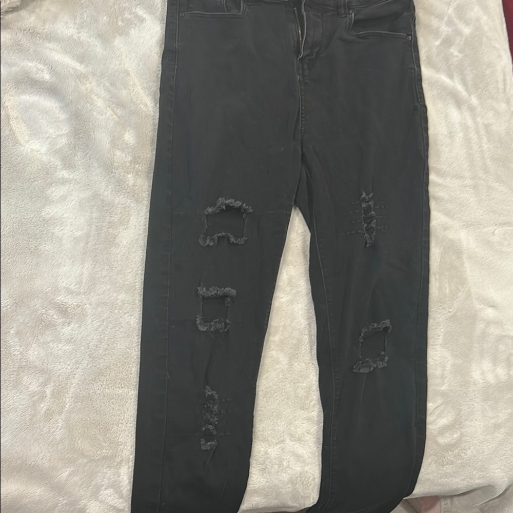 High Rise Black Distressed Jeans